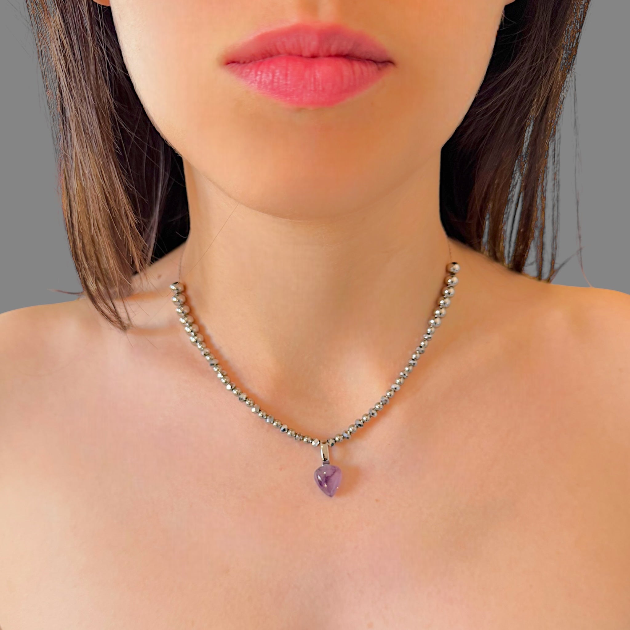 Collana goccia di ametista 13x11 mm Sharifa Crystals